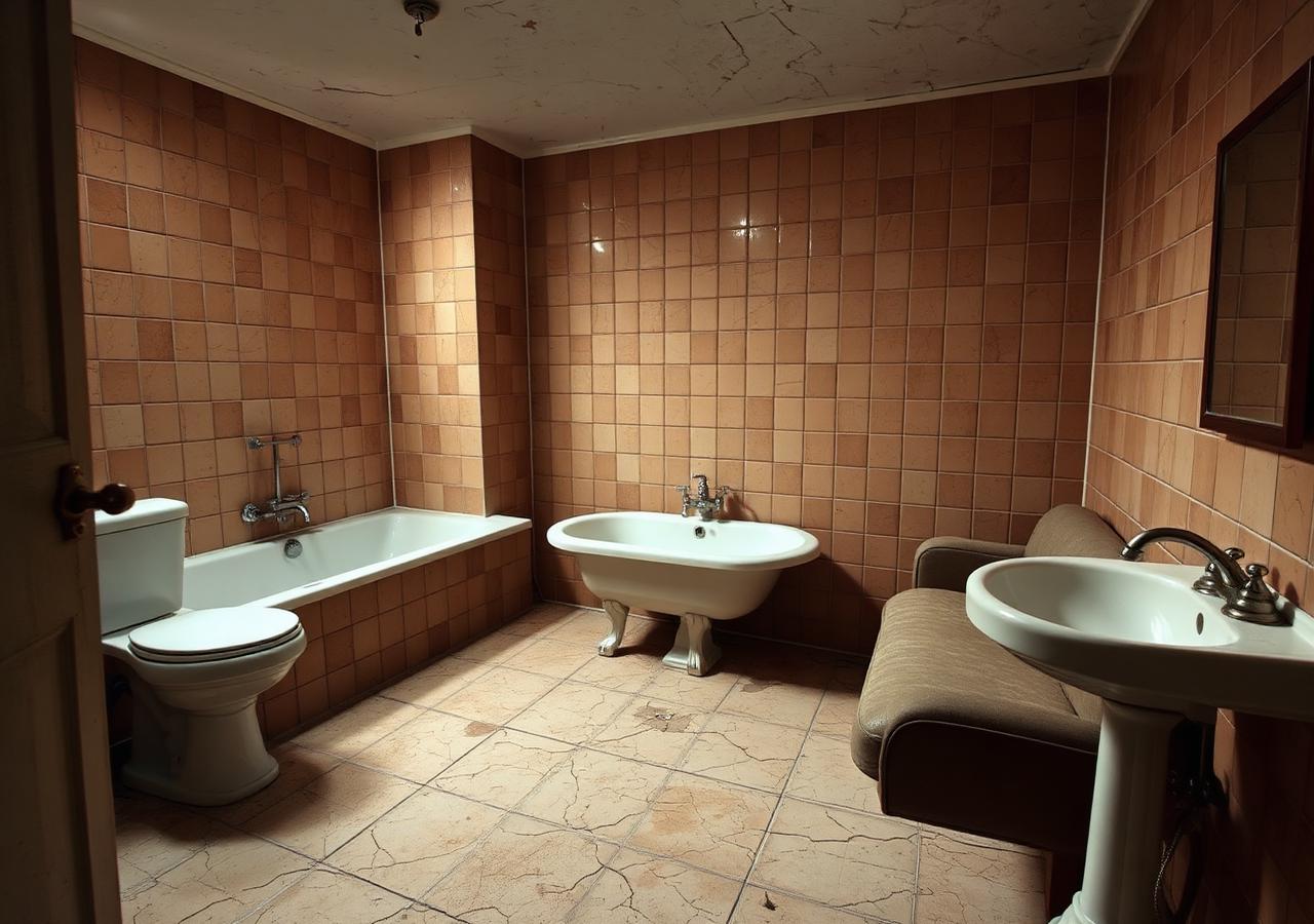 Family bathroom, fully tanked — before
