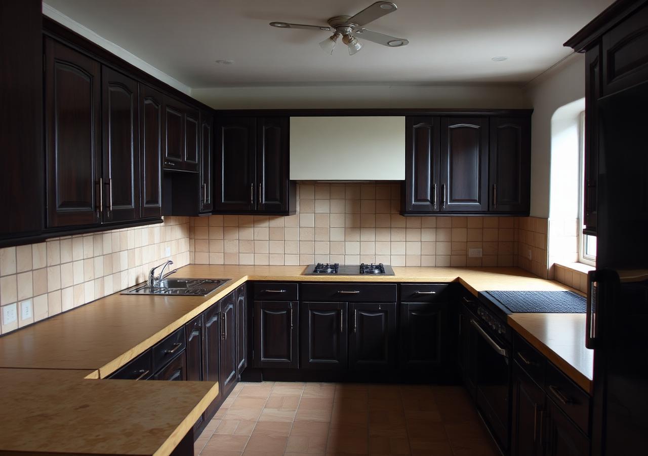 Shaker kitchen, wall removed — before