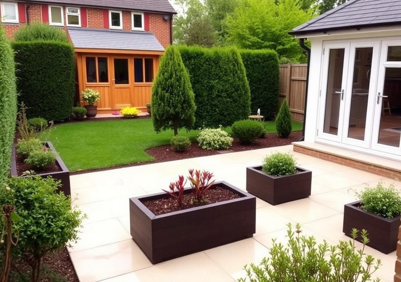 Patio, planting and garden room in Bushey, WD23